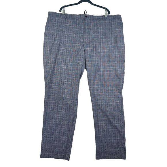 Michael Strahan Modern Fit Dress Pants Men's 48x32 Navy Blue Plaid Stretch - Picture 1 of 9